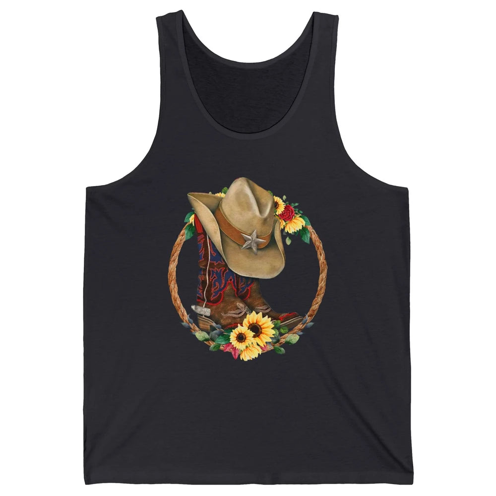 Retro Cowboy Boots Sunflower Let's Go Girls Western Cowgirls Unisex Jersey Tank