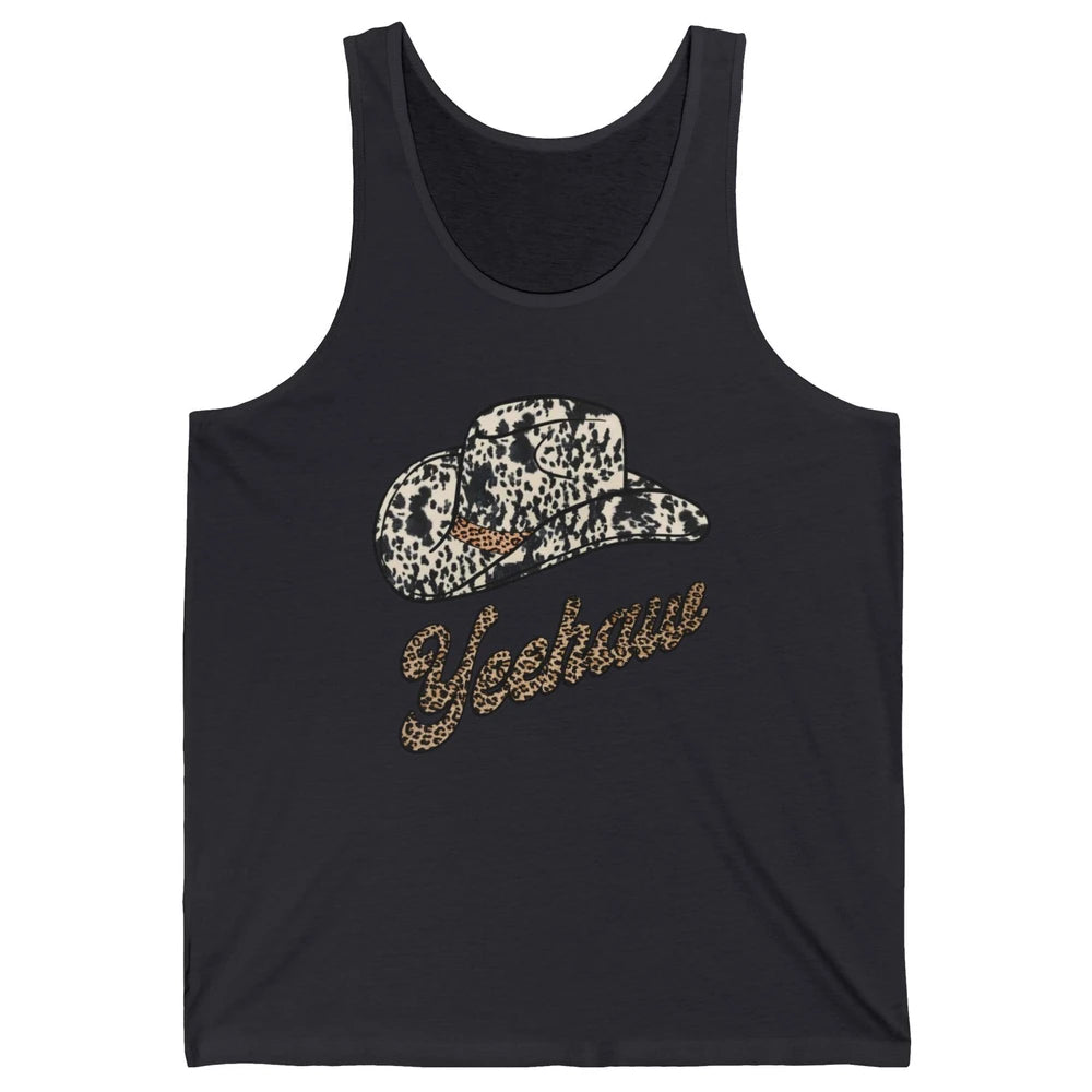 Retro Cowboy Yeehaw Leopard Howdy Hat Western Cowgirls Gift Unisex Jersey Tank