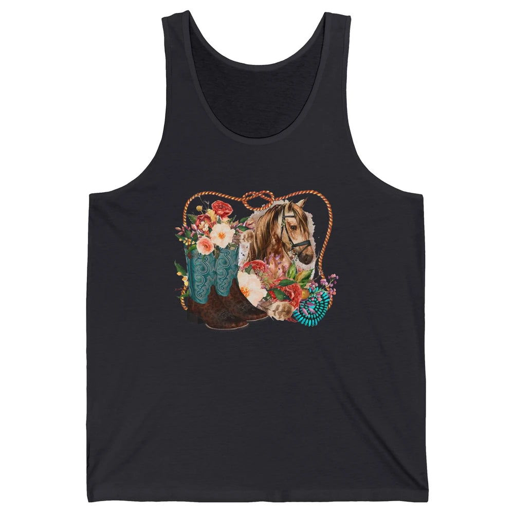Retro Floral Cowboy Boots And Horse Western Country Cowgirl Unisex Jersey Tank