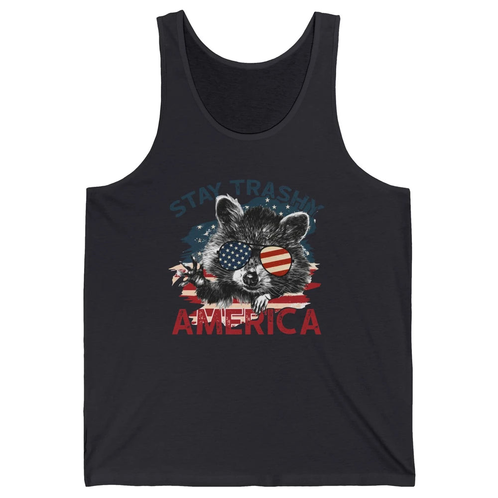 Raccoon US Flag Glasses Stay Trashy America Patriot Racoon Unisex Jersey Tank