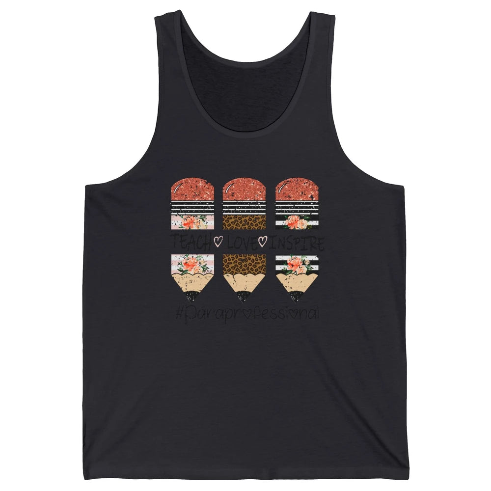 Retro Floral Leopard Teach Love Inspire Paraprofessional Unisex Jersey Tank