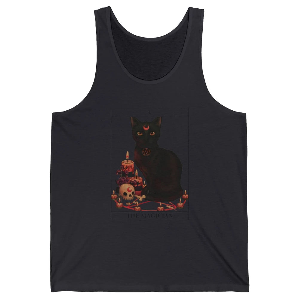 Retro Halloween Gothic Cat The Magician Tarot Witchcraft Unisex Jersey Tank