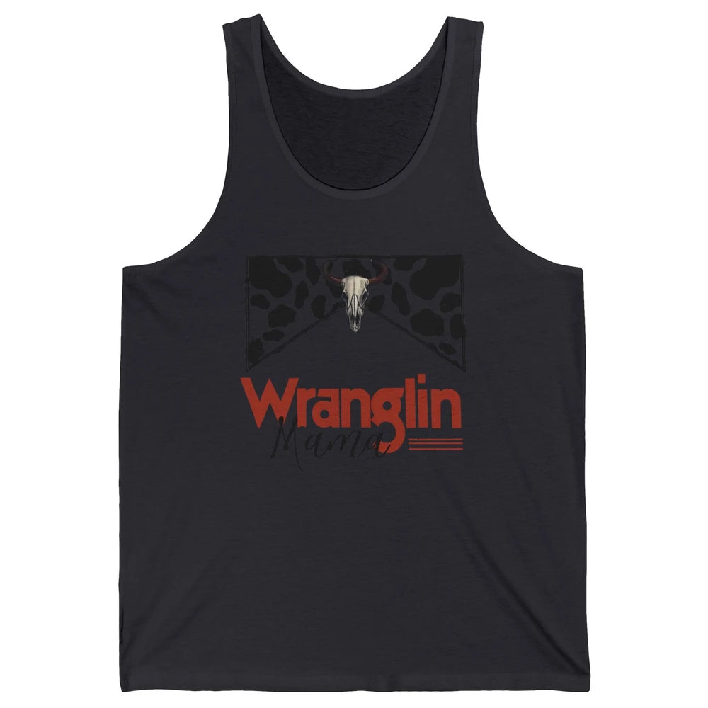 Retro Cowhide Bull Skull Wrangling Mama Western Country Girl Unisex Jersey Tank