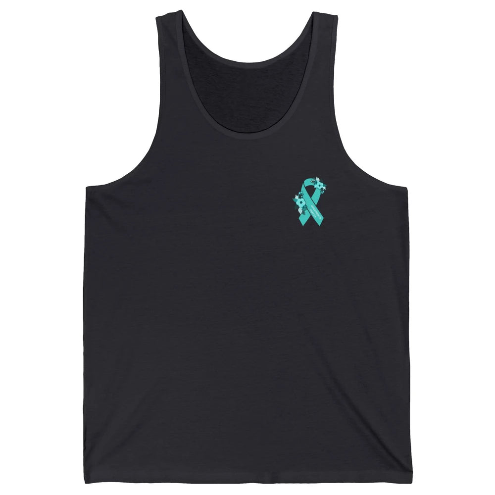 Myasthenia Gravis Awareness Floral Teal Ribbon Pocket Size Unisex Jersey Tank