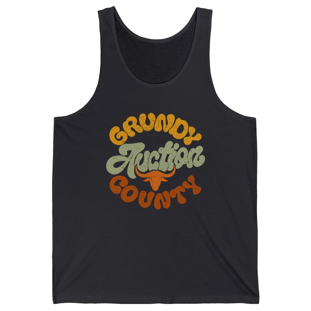 Retro Cow Cattle Grundy County Auction Western Country Farm Unisex Jersey Tank