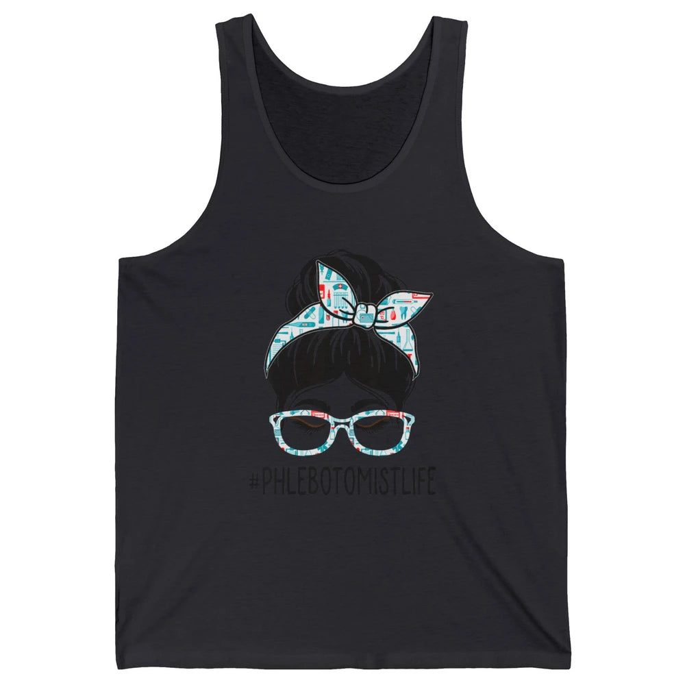 Phlebotomist Messy Hair Bun Vein Lab Woman Phlebotomy Nurse Unisex Jersey Tank