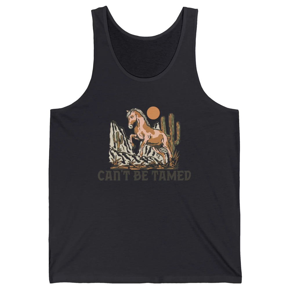 Retro Horse Desert Cactus Sunset Can't Be Tamed Western Unisex Jersey Tank