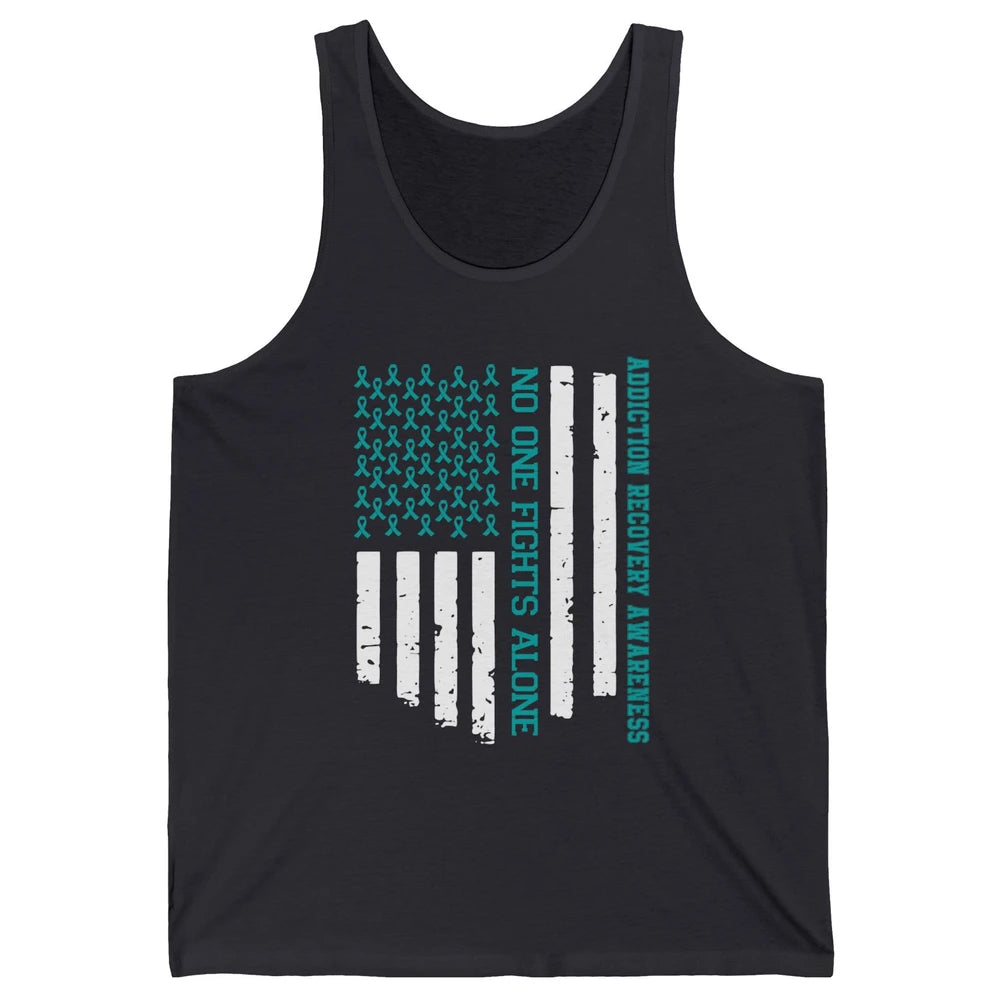Addiction Recovery Awareness Teal Ribbon No One Fiht Alone Unisex Jersey Tank