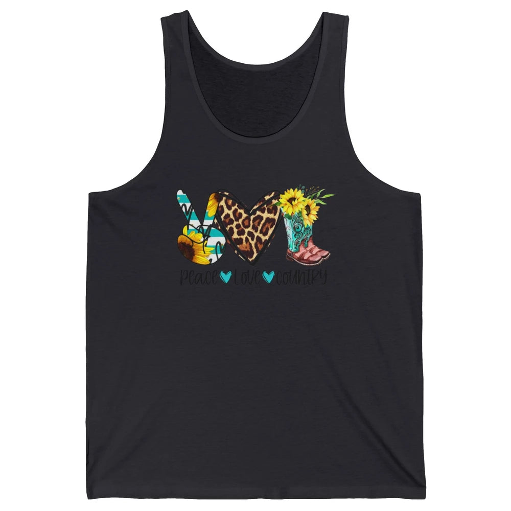 Retro Peace Love Country Cowgirl Midwest Girl Boot Sunflower Unisex Jersey Tank