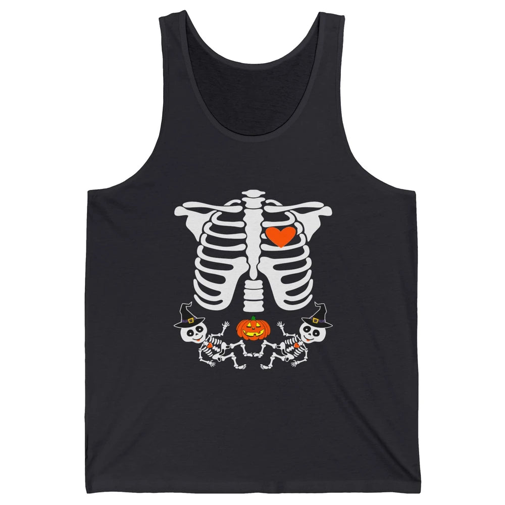 Pregnant Halloween Skeleton Baby Twins Witch Pumpkin Costume Unisex Jersey Tank