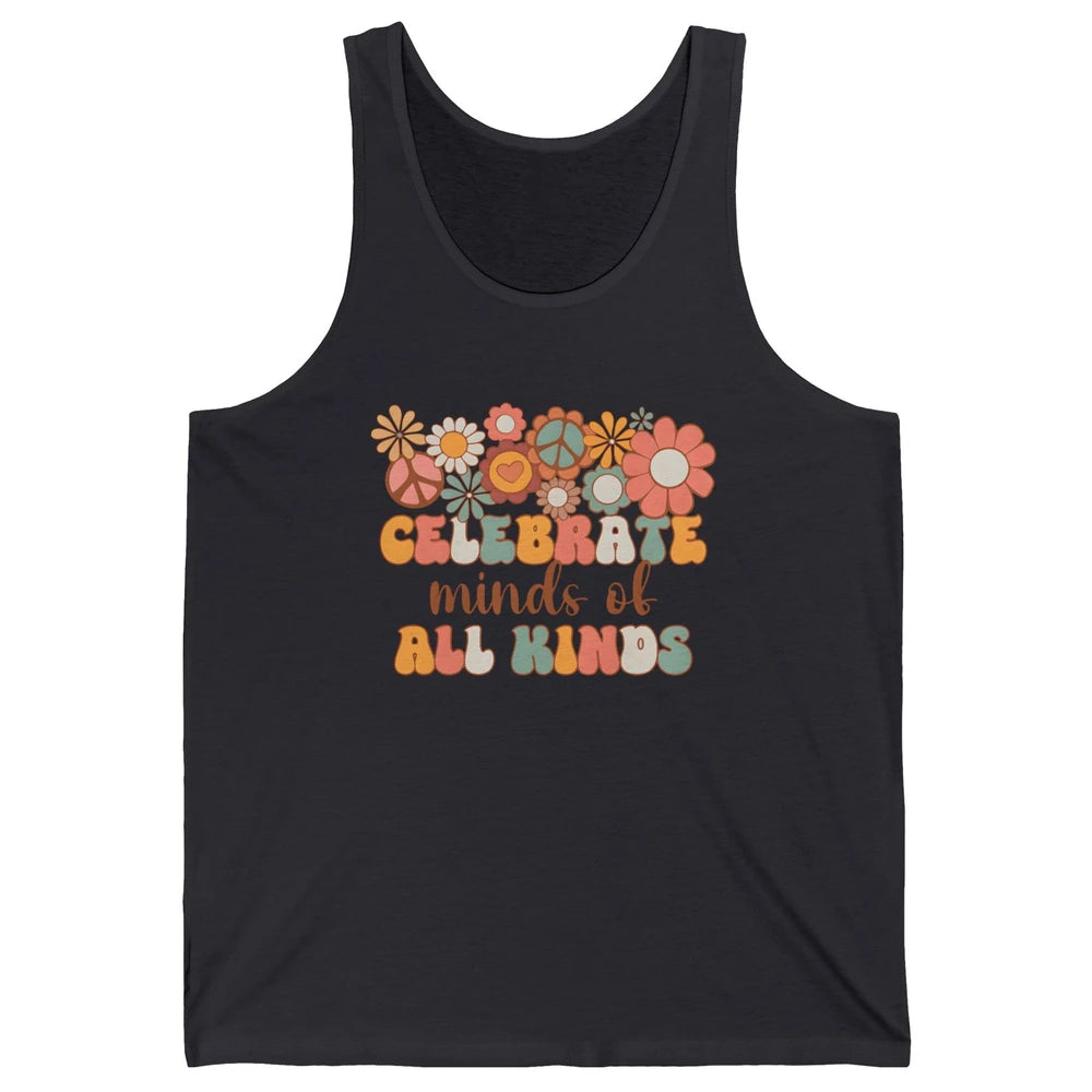 Retro Groovy Autism Celebrate Minds Of All Kind Sped Teacher Unisex Jersey Tank