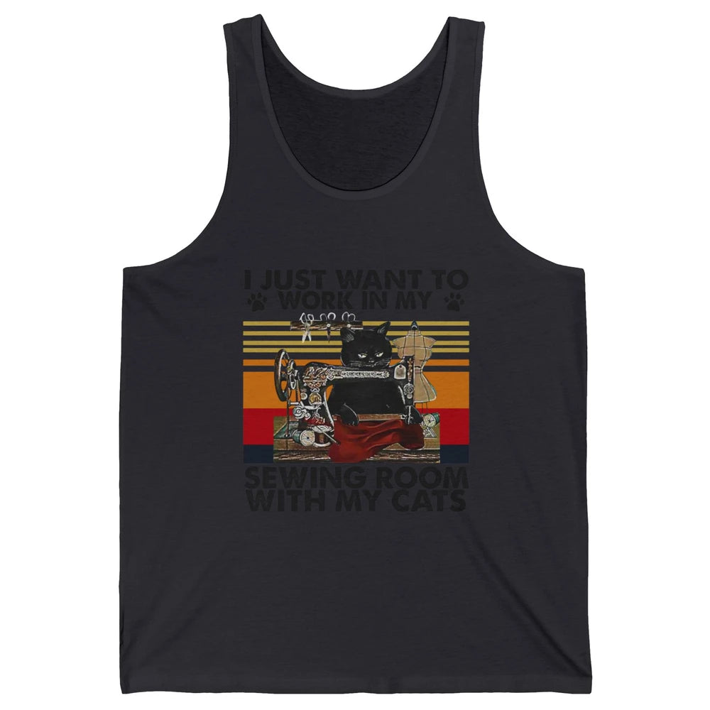 Retro I Just Want To Work In My Sewing Room With My Cats Unisex Jersey Tank