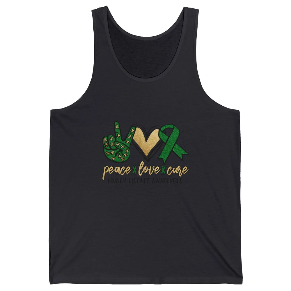 Peace Love Cure Kidney Disease Awareness Green Ribbon Heart Unisex Jersey Tank