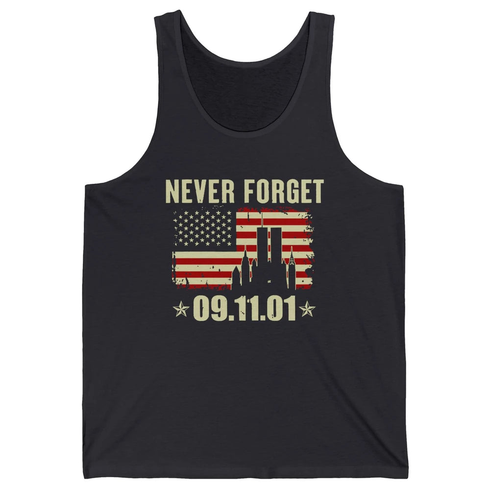 Retro Never Forget 911 American Flag Patriotic Memorial Gift Unisex Jersey Tank