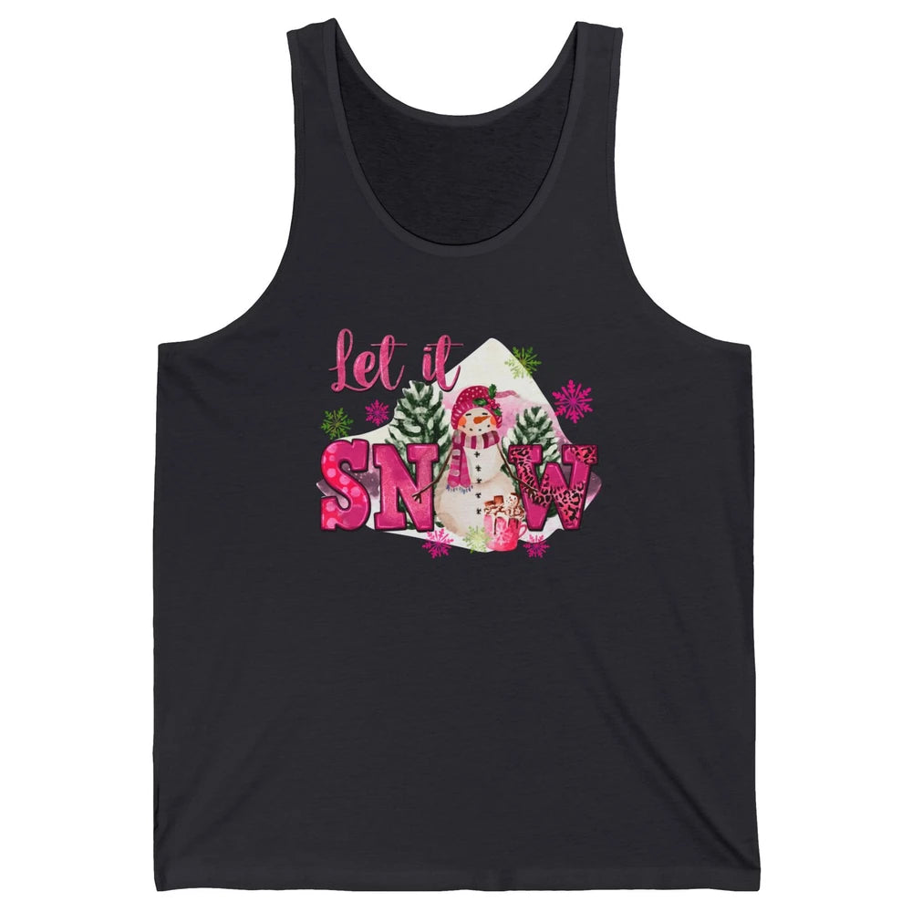 Retro Pink Christmas Snowman Let It Snow Winter Cozy Season Unisex Jersey Tank