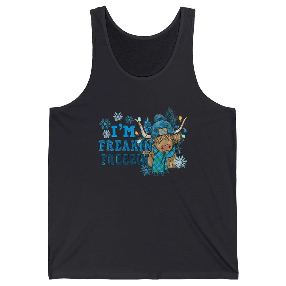 Funny Christmas Highland Cow I'm Freaking Freezing Western Unisex Jersey Tank