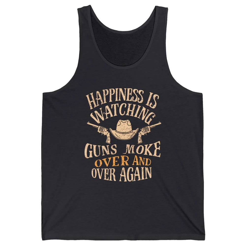 Happiness Is Watching Gunsmoke Over Retro Cowboy Hat Rodeo Howdy Western Country Unisex Jersey Tank