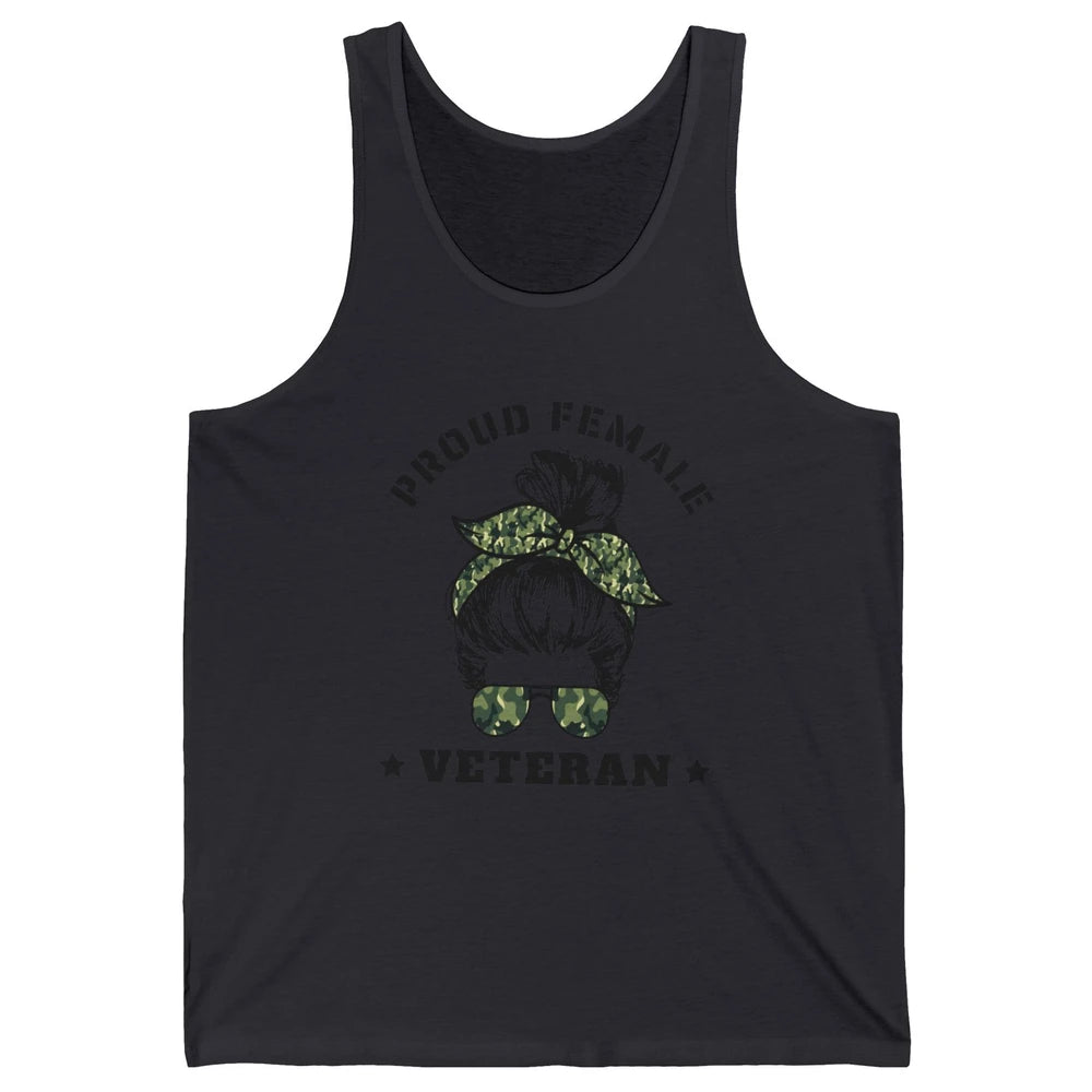 Proud Female Messy Camo Bun Army Mom Military Veterans Day Unisex Jersey Tank