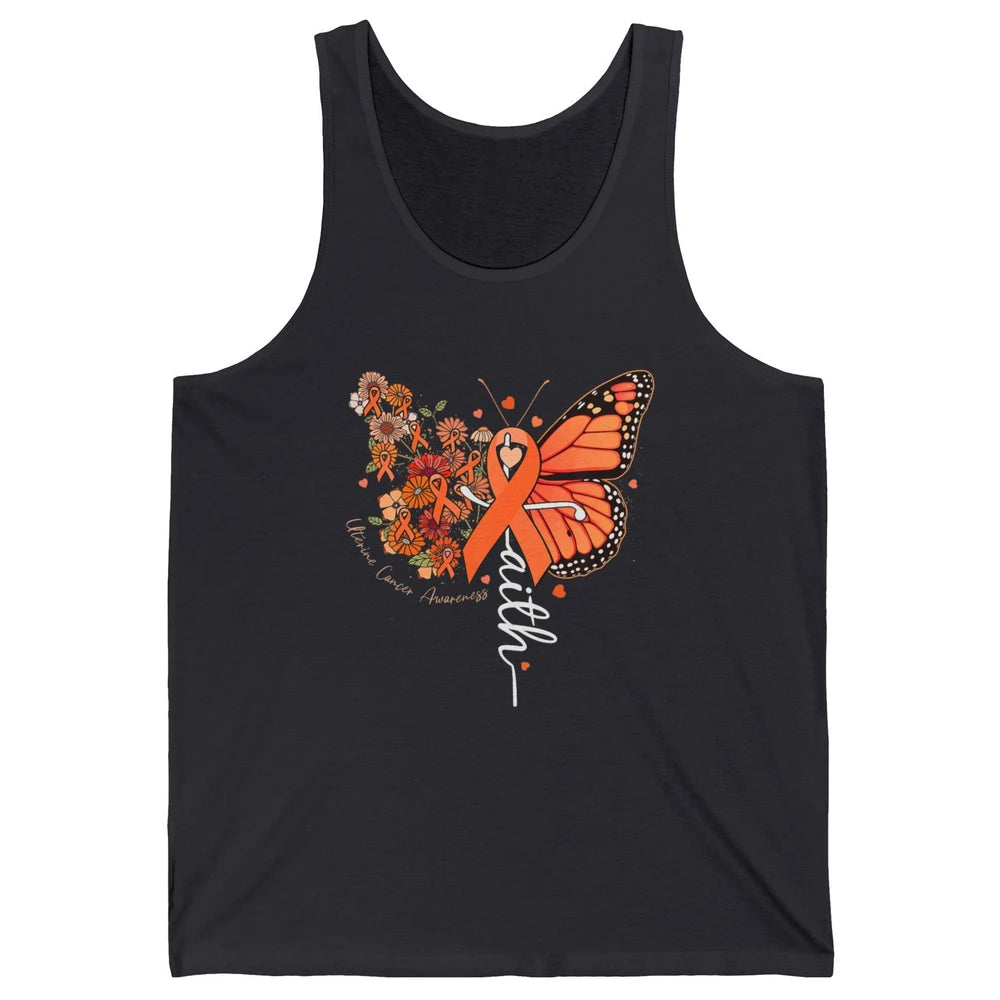 Peach Floral Butterfly Cross Faith Uterine Cancer Awareness Unisex Jersey Tank