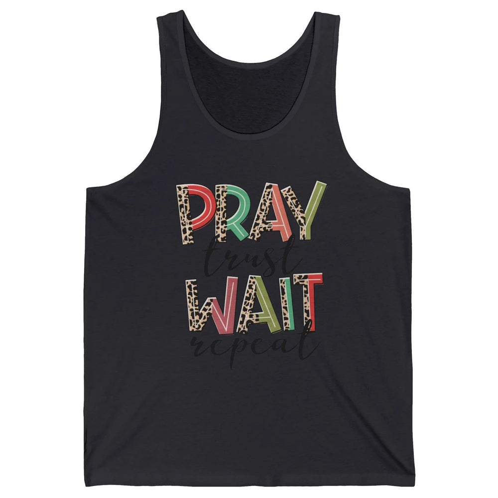 Retro Leopard Pray Wait Trust Repeat Christian Motivational Unisex Jersey Tank