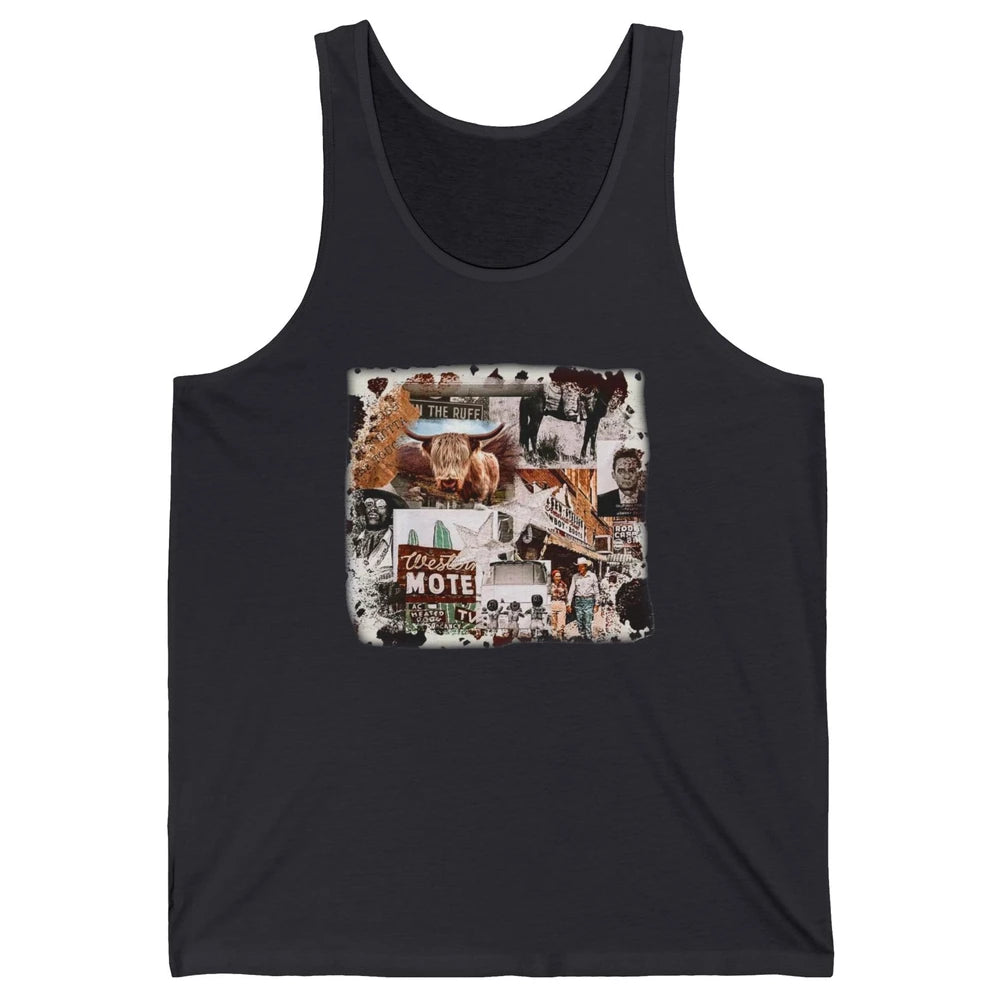 Retro Cowgirl And Cowboy Highland Cow Western Country Symbol Unisex Jersey Tank
