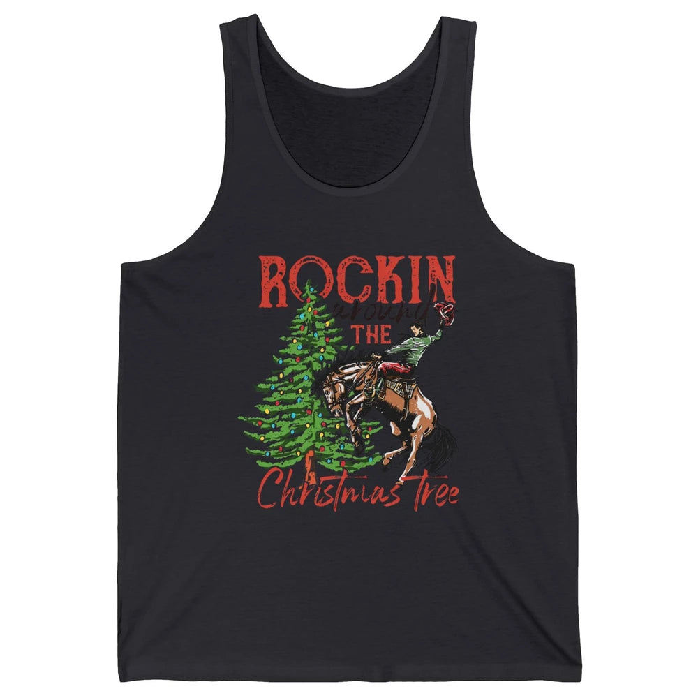 Funny Cowboy Horsing Rocking Around Christmas Tree Western Unisex Jersey Tank