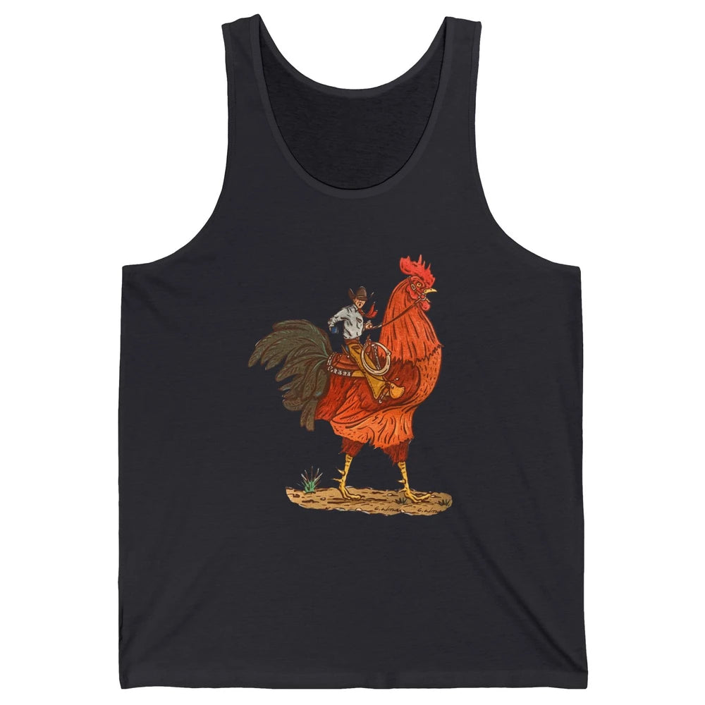 Retro Cowboy Riding Rooster Funny Western Country Cowboy Unisex Jersey Tank