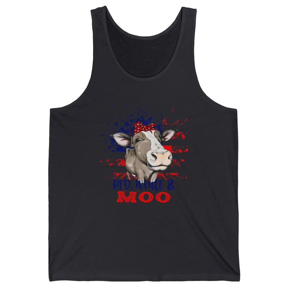 Red White Moo Cow America Flag 4th of July Patriotic Unisex Jersey Tank