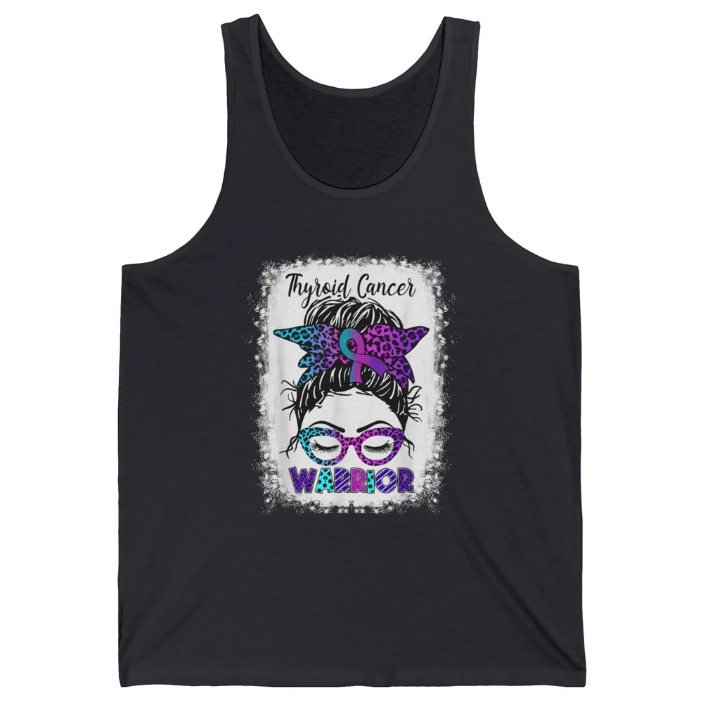Messy Hair Woman Leopard Warrior Thyroid Cancer Awareness Unisex Jersey Tank