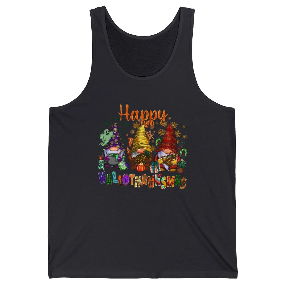 Pumpkin Gnomes Hallo-thank-mas Halloween Thanksgiving Xmas Unisex Jersey Tank