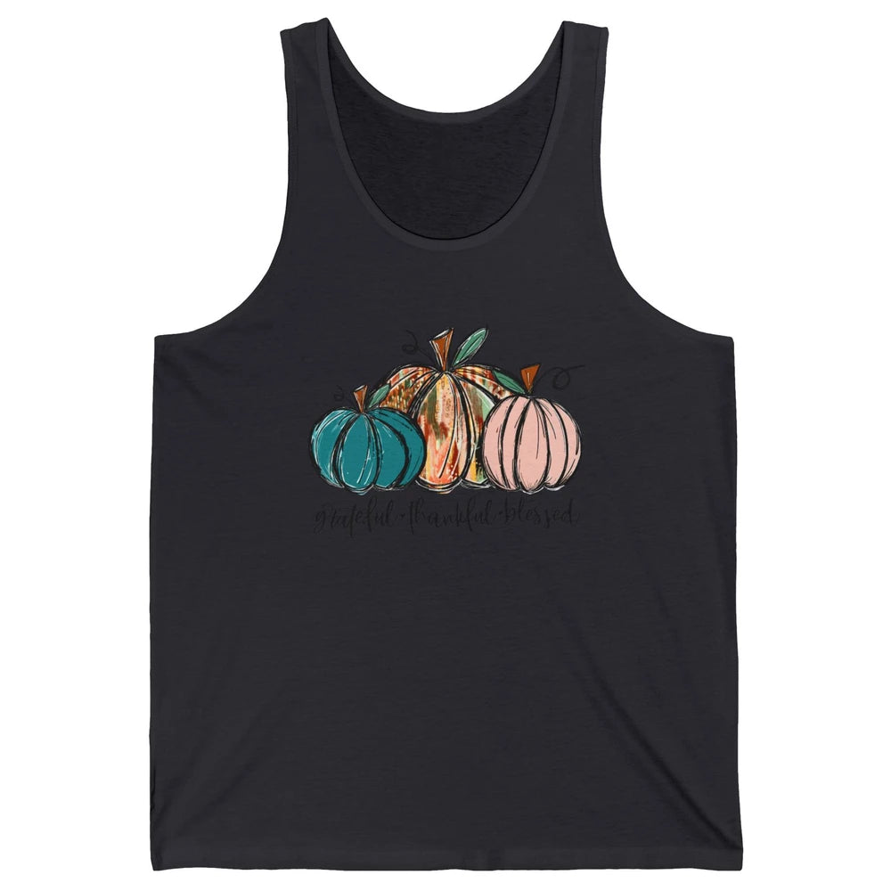 Grateful Thankful Blessed Doodle Pumpkin Fall Thanksgiving Unisex Jersey Tank