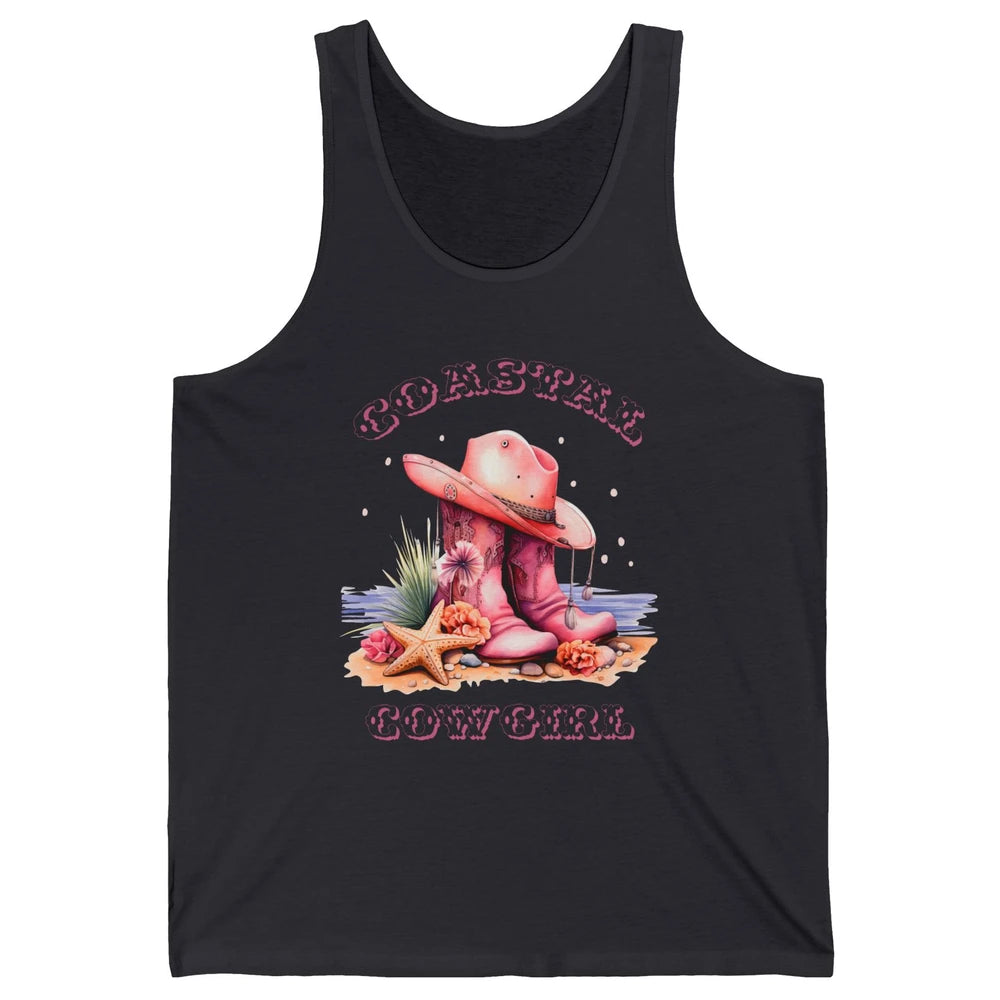Retro Cowgirl Boots Coastal Cowgirl Western Country Beach Unisex Jersey Tank