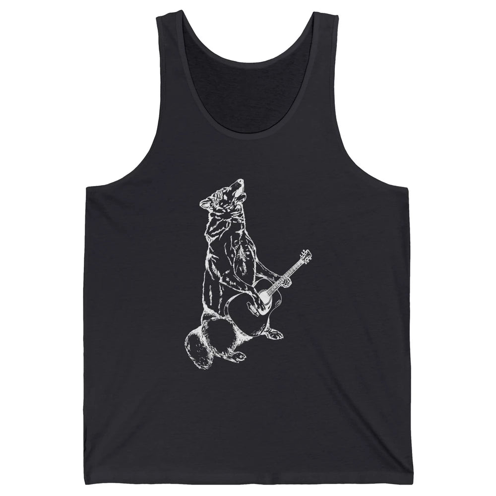 Retro Howling Wolf Playing Guitar Musician Guitarist Music Unisex Jersey Tank