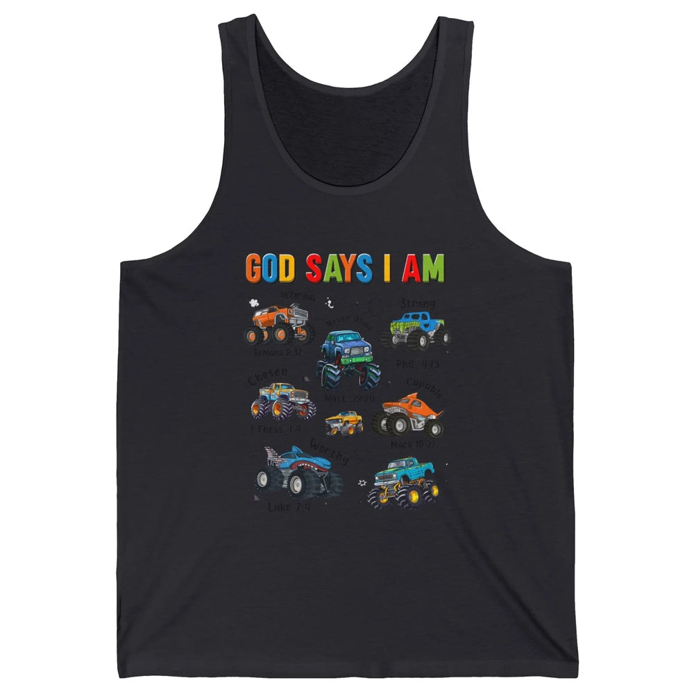 Monster Truck Christian God Say I'm Bible Verse Construction Unisex Jersey Tank