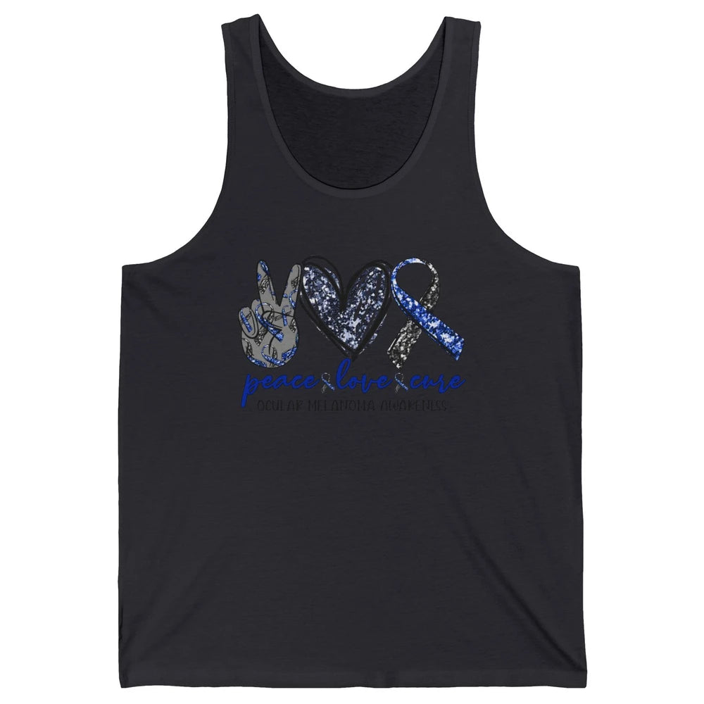 Ocular Melanoma Awareness Peace Love Cure Blue Ribbon Unisex Jersey Tank