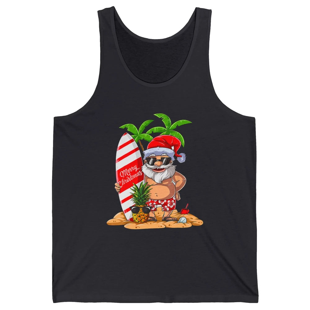 Christmas in July Santa Hawaii Surfing Summer Christmas Unisex Jersey Tank