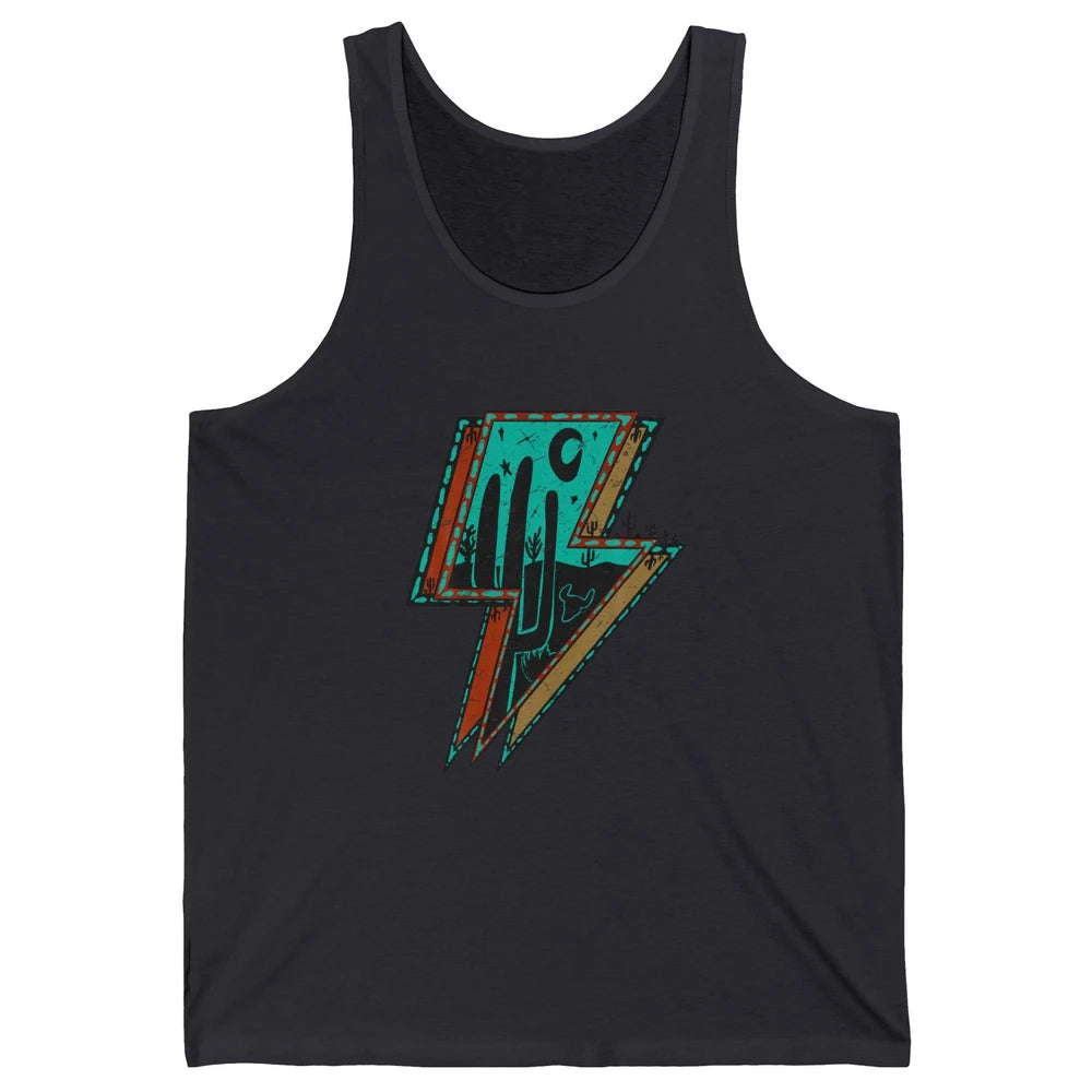 Retro Desert Cactus Night Turquoise Lightning Bolt Western Unisex Jersey Tank