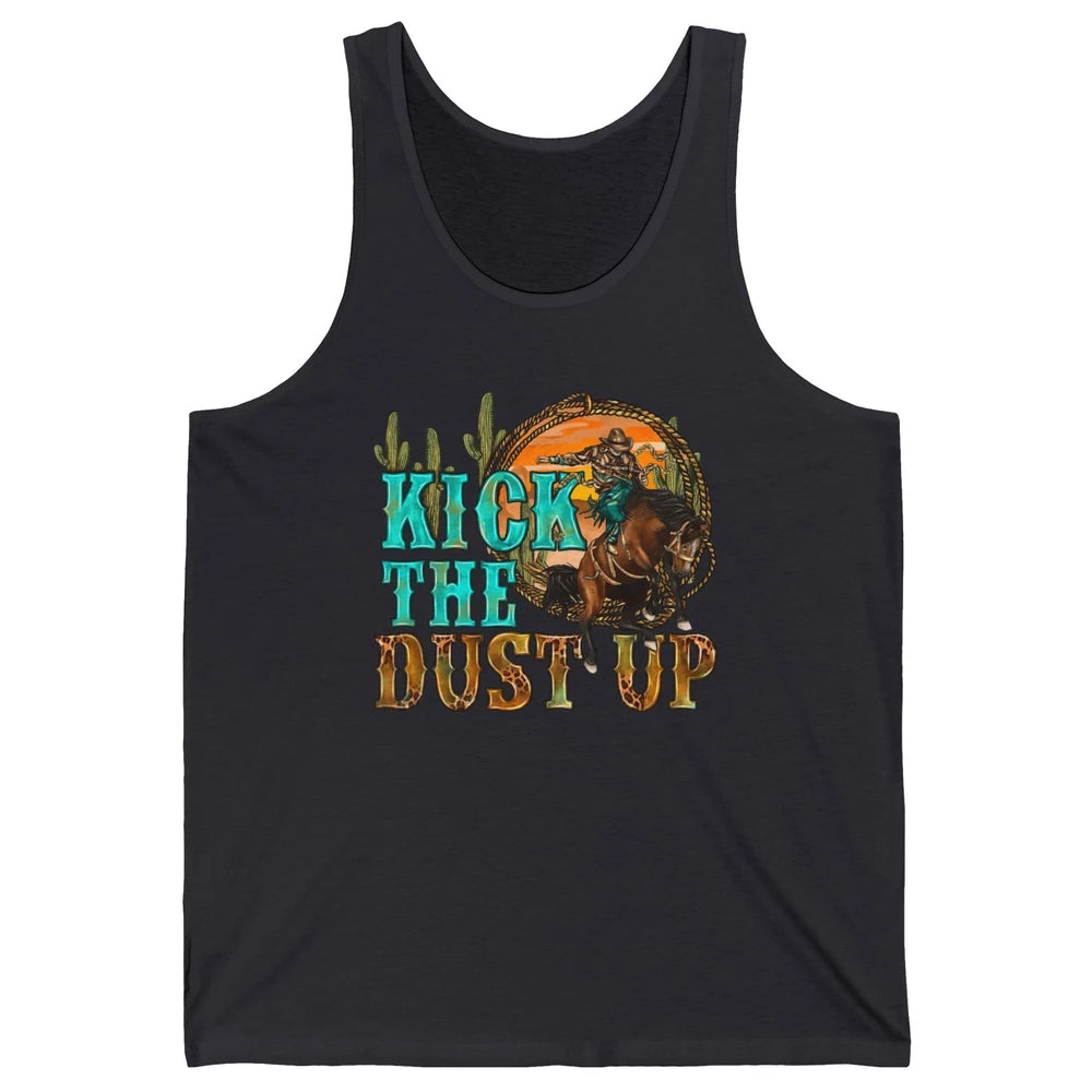 Retro Desert Cowboy Bucking Horse Kick The Dust Up Western Unisex Jersey Tank