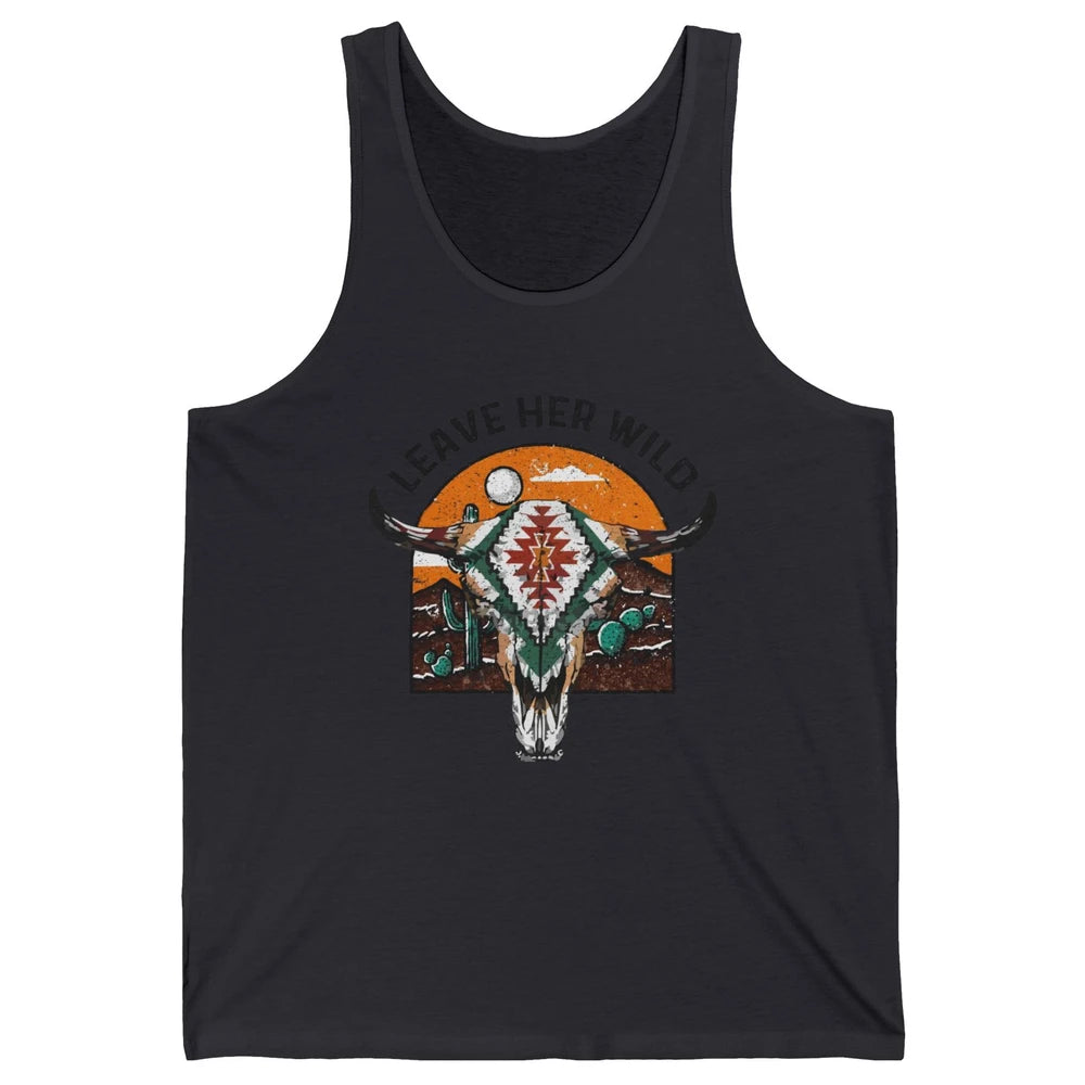 Retro Desert Boho Bull Skull Leave Her Wild Western Country Unisex Jersey Tank