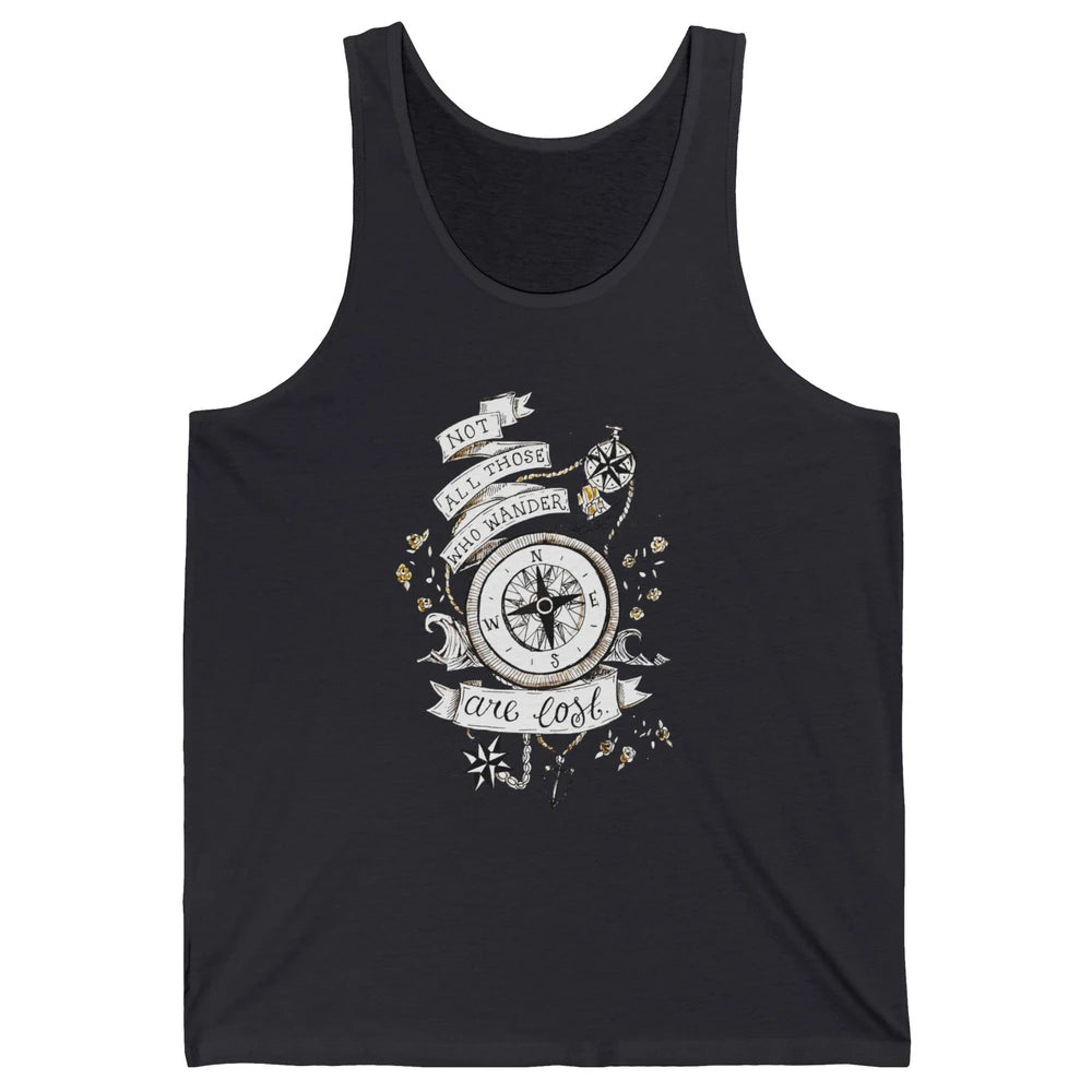 Retro Compass Not All Who Wander Are Lost Mountain Adventure Unisex Jersey Tank