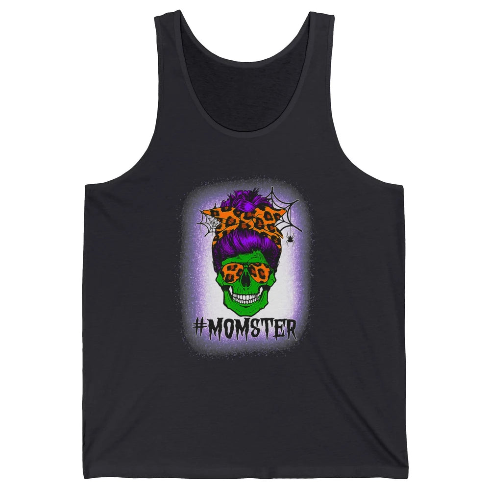 Retro Momster Messy Bun Skull Mom Halloween Spooky Mama Goth Unisex Jersey Tank