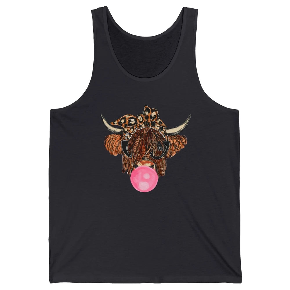 Highland Cow Leopard Bandana Glasses Bubble Gum Western Gift Unisex Jersey Tank
