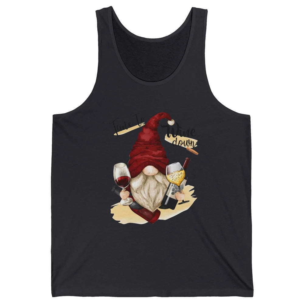Christmas Gnome Wine It's Time to Wine Down Winter Holiday Unisex Jersey Tank