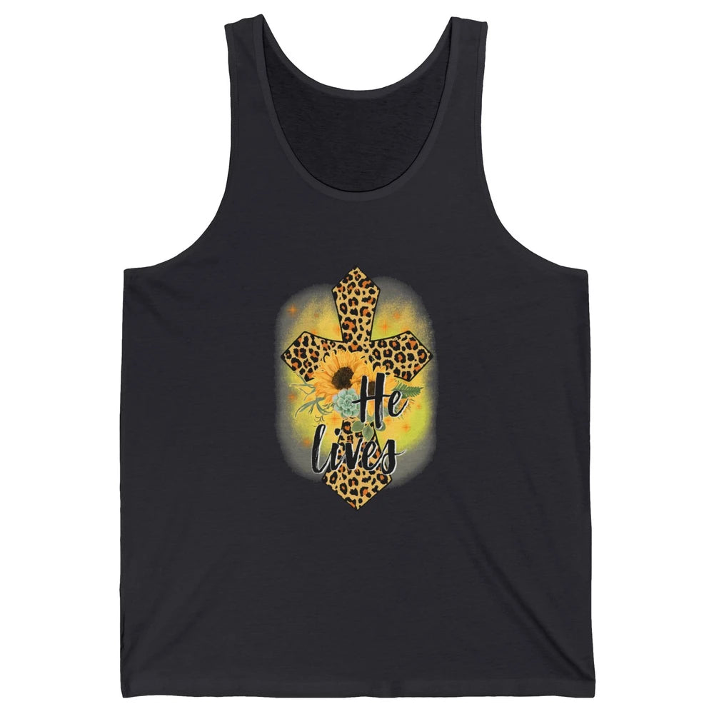 He Lives Sunflowers Faith Cross Christian Bible Religious Unisex Jersey Tank