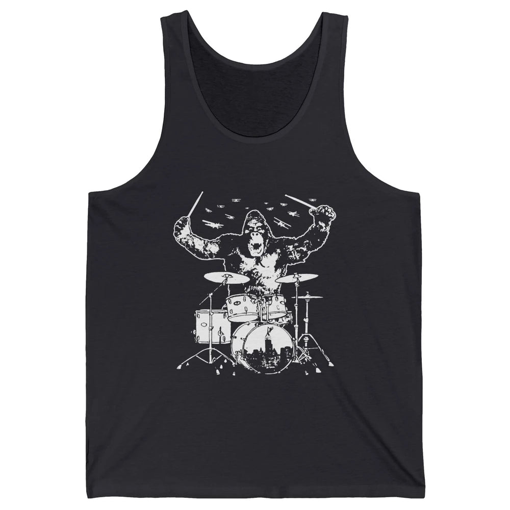 Retro Gorilla Drumming Drummers Gift Percussionists Unisex Jersey Tank