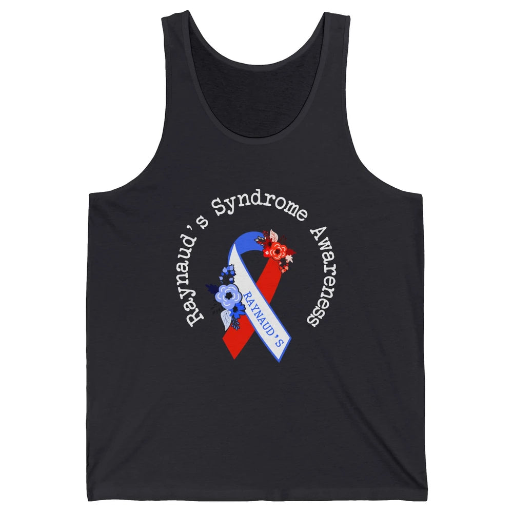 Raynaud's Syndrome Awareness Support Floral Red Blue Ribbon Unisex Jersey Tank