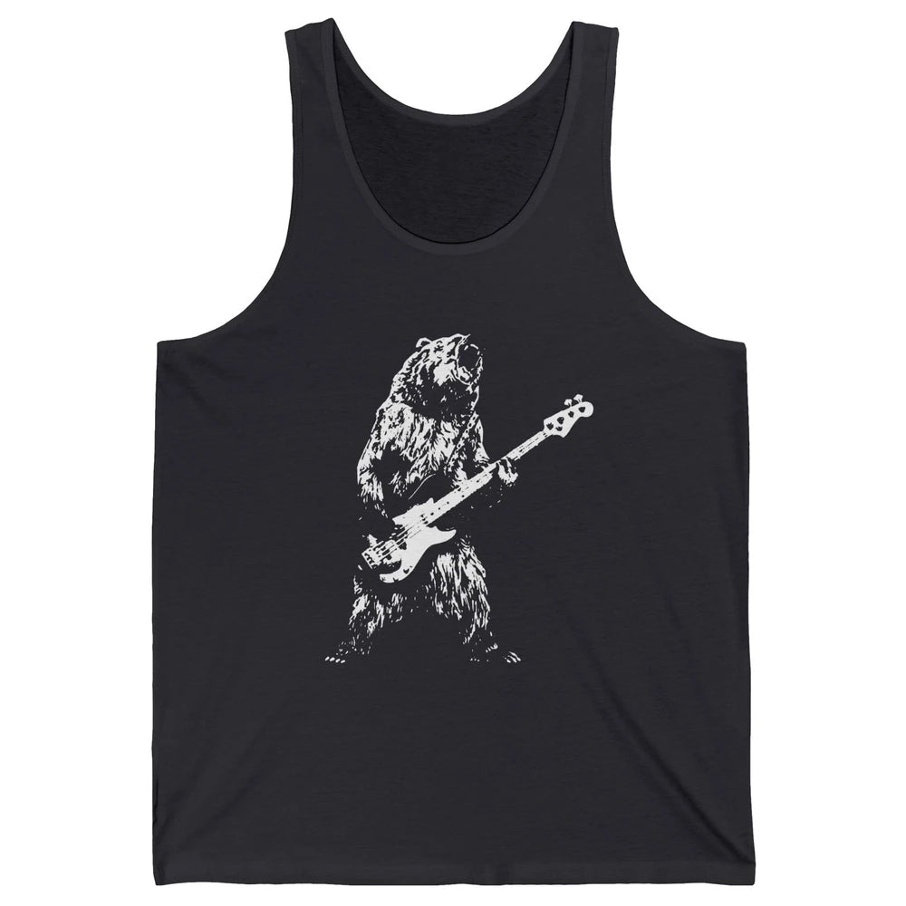 Retro Bear Playing Bass Guitar Bear Guitarist Music Lovers Unisex Jersey Tank