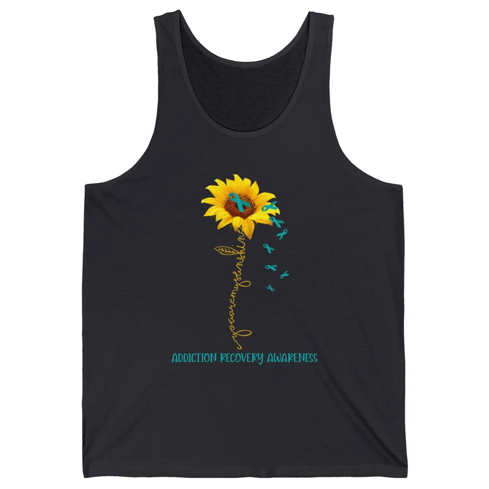 Addiction Recovery Awareness Teal Ribbon Sunflower Unisex Jersey Tank