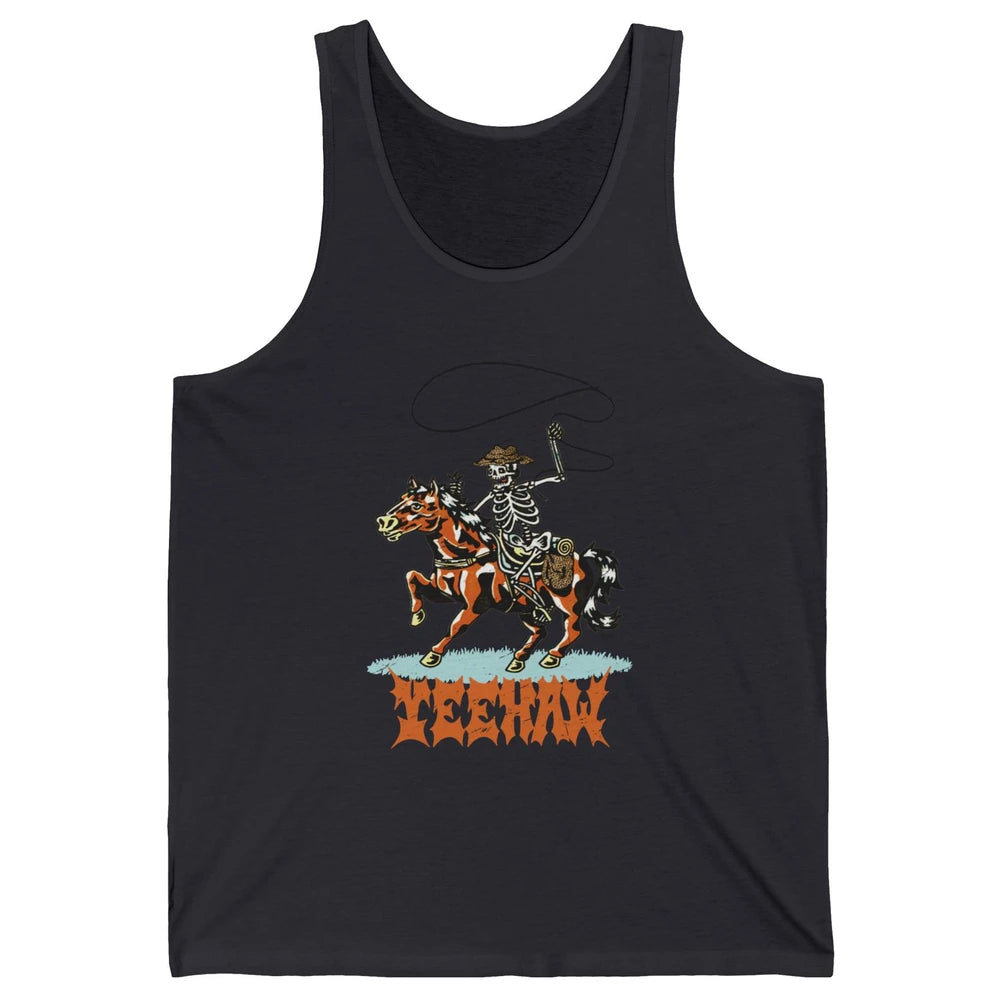 Retro Skeleton Cowboy Yeehaw Western Country Cowgirl Horses Unisex Jersey Tank