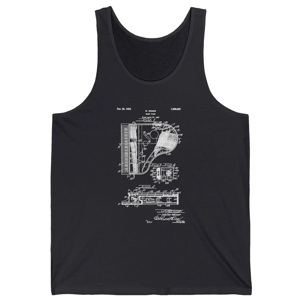 Piano Patent Style Vintage Grand Pianist Line Art Drawing Unisex Jersey Tank